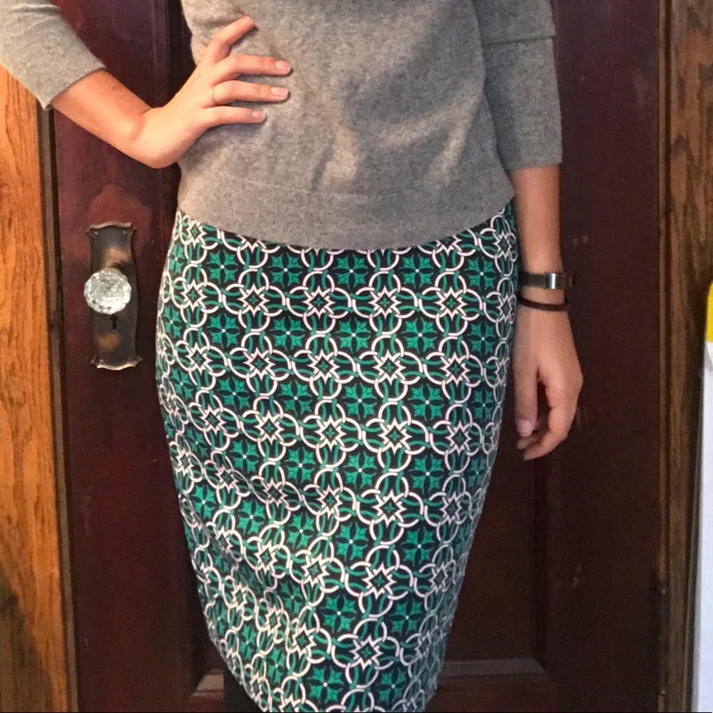 Blue, green, white pencil skirt, J Crew, size 0